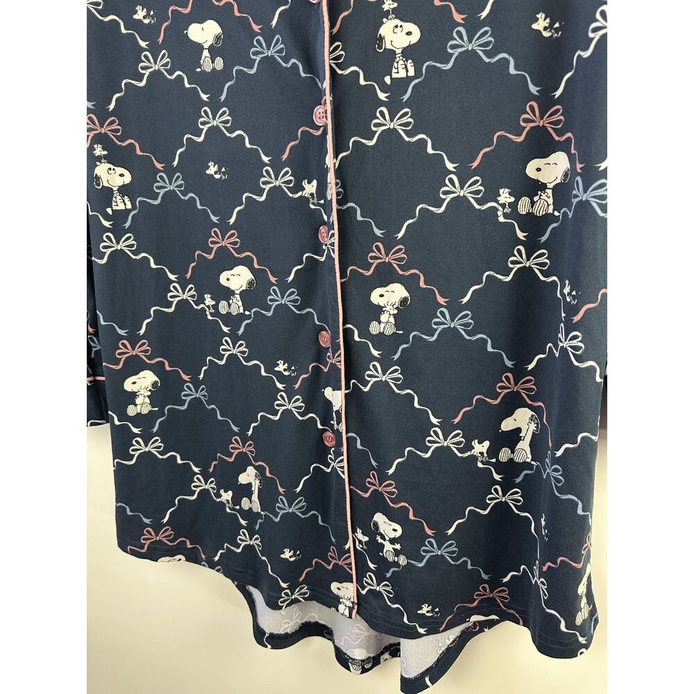 munki munki x Peanuts Sleep Shirt Dress Snoopy Print Navy Blue Button Medium - Picture 6 of 10